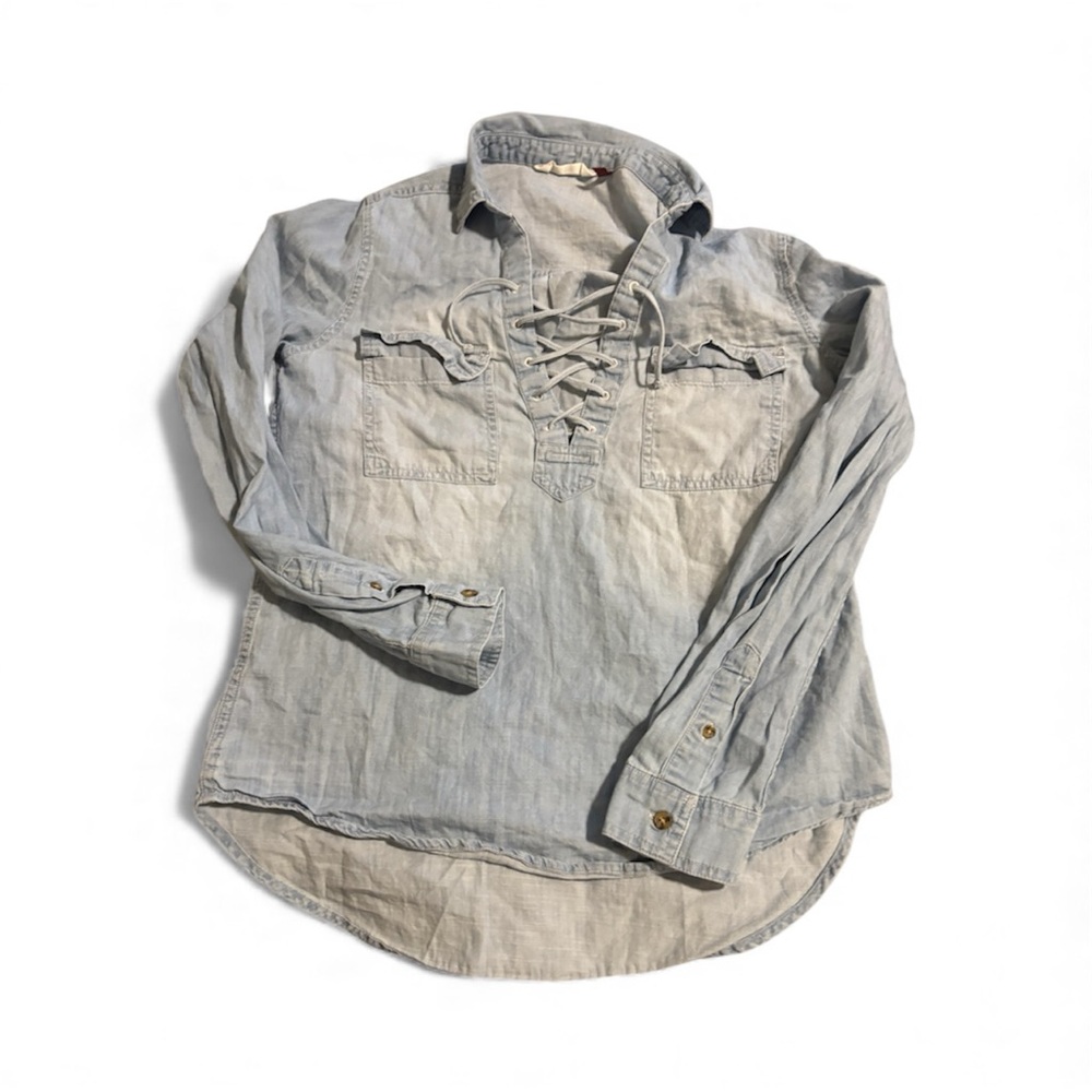 SO Light Blue Lace-Up Denim Shirt